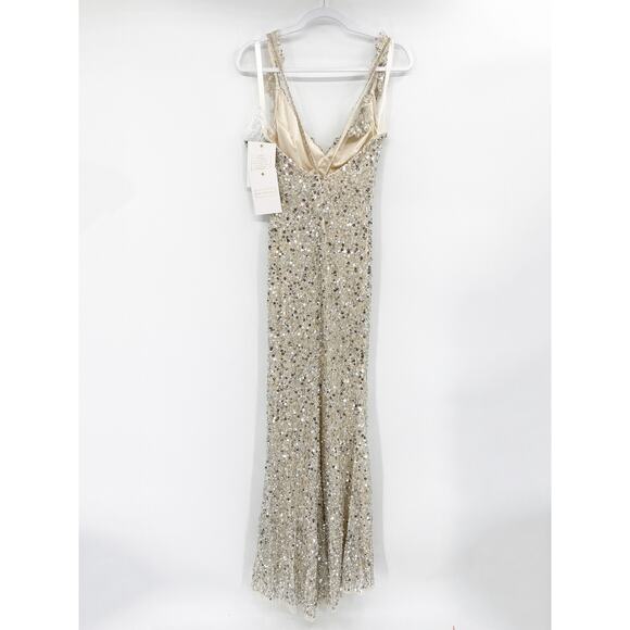 Mac Duggal 5674 Nude Silver Ruffled V-neckline Sequined Sheath Dress 0 NWT - Picture 3 of 8